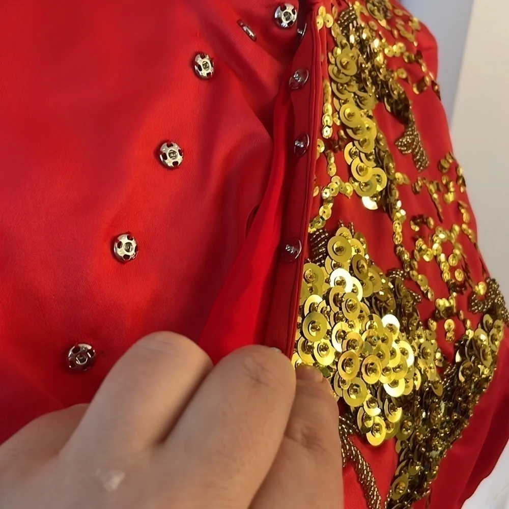 Vintage And 100% Silk Japanese Chinese Red Dress - Picture 8 of 12